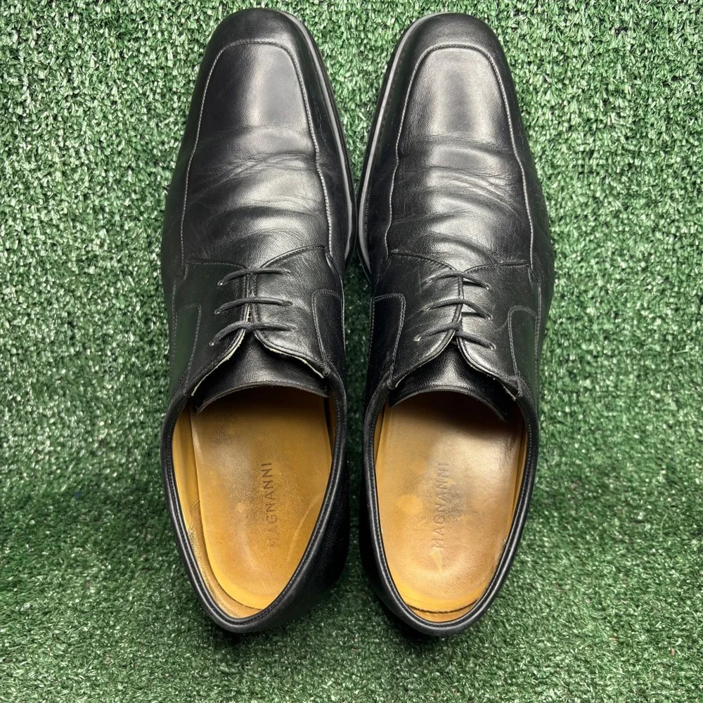 Magnanni‎ Leather Lace Up Apron Toe 12653 Classic Derby Shoes Black Mens Sz 11 D